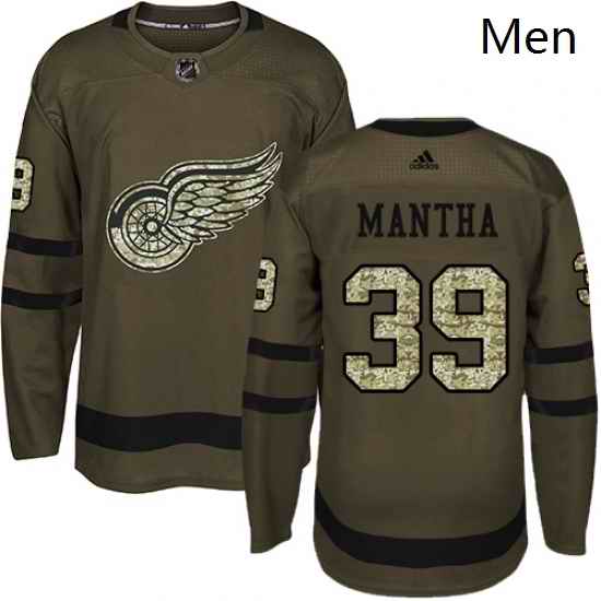 Mens Adidas Detroit Red Wings 39 Anthony Mantha Premier Green Salute to Service NHL Jersey